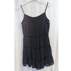 Women's Size Small Blue & White Polka Dot Sleeveless Ruffle Tiered Lined Romper